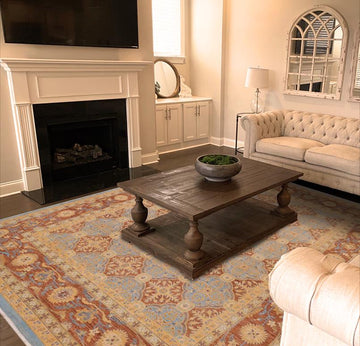 handmade Transitional Kafkaz Chobi Ziegler Lt. Blue Brown Hand Knotted RECTANGLE 100% WOOL area rug 9 x 12